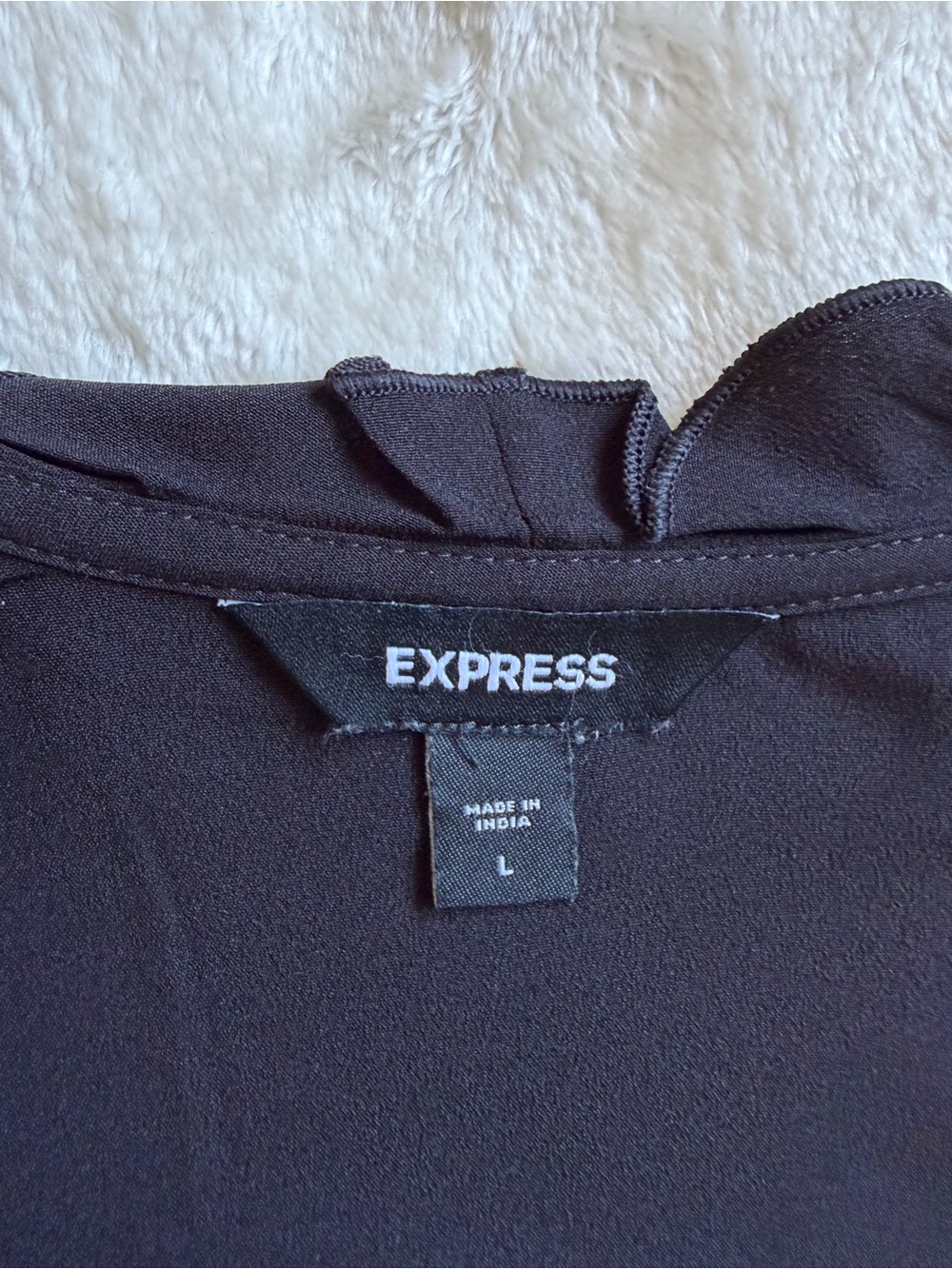 Express Black Ruffled V-Neck Smocked-Waist Blouse - Picture 6 of 9